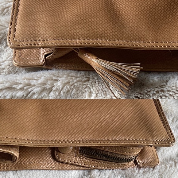 VTG Bottega Veneta Leather Clutch Purse 90s Tan Camel Bag Tassel Vintage - Picture 2 of 6